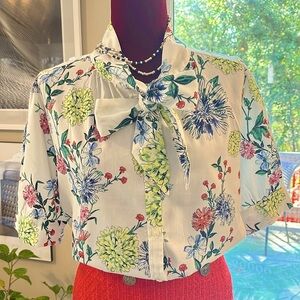 Floral Print Bow Tie Blouse